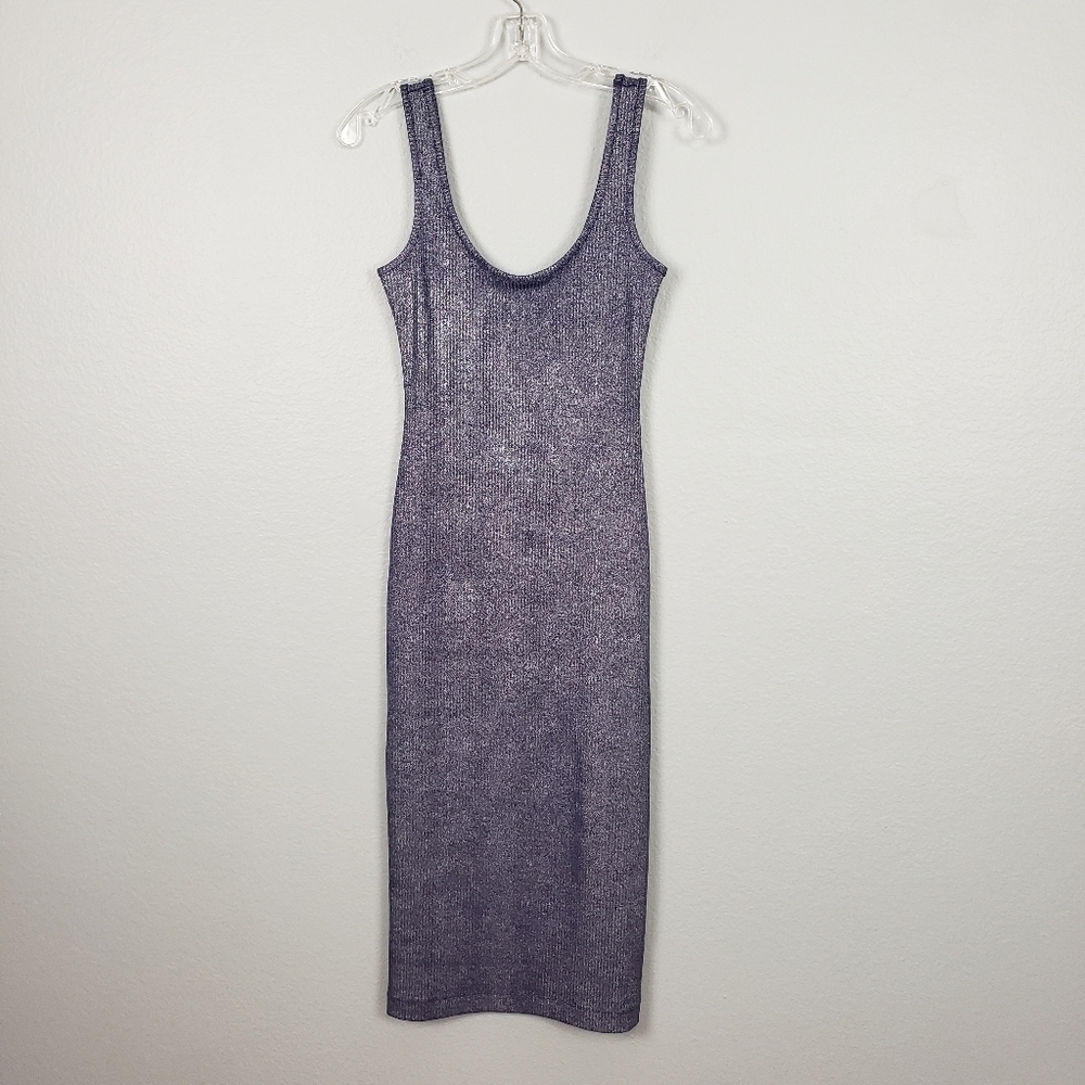TOPSHOP Sparkly Bodycon Midi Dress Rib Knit Blue Sz 6